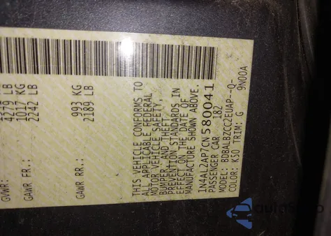 2012 Nissan Altima 2.5 S z USA, uszkodzony, nr VIN 1N4AL2AP7CN580041